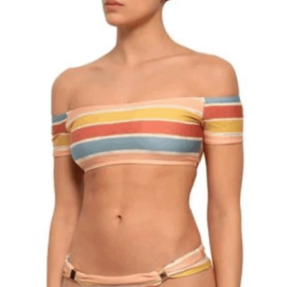NWT VIX Off The Shoulder Striped Bikini Top Multicolor Swim Large​​​​​ - Picture 2 of 8